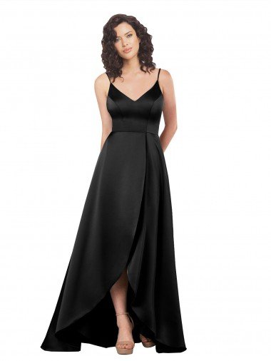 Best High Low V-Neckline Silky Satin Tulip Prom Dress with Wrap Skirt UK