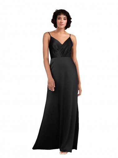 Best Full Length V-Neckline Silky Satin Prom Dress with Spaghetti Straps UK