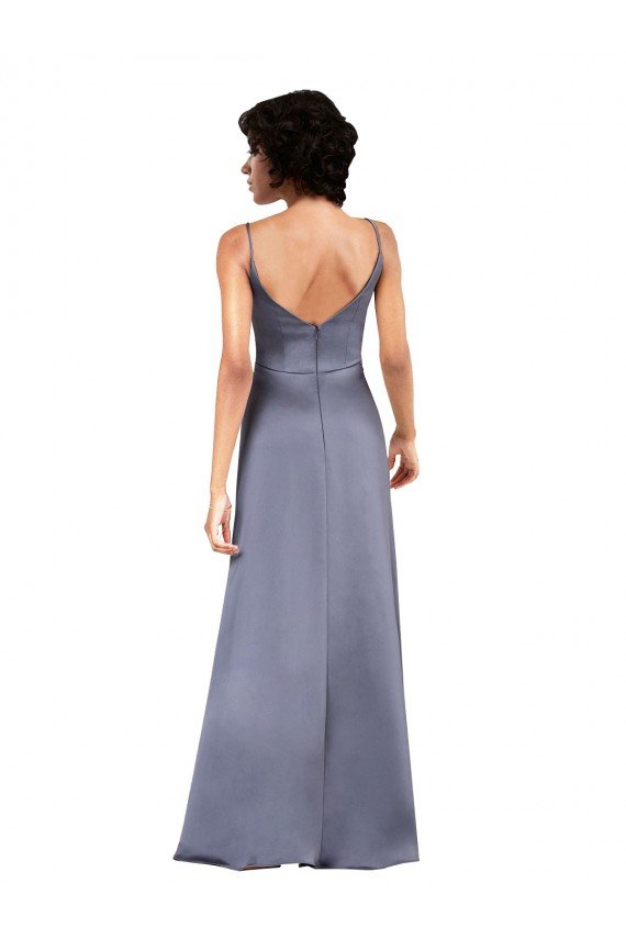 Best Full Length V-Neckline Silky Satin Prom Dress with Spaghetti Straps UK