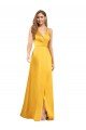 Best Halter A-Line Silky Satin Prom Dress with V-Neckline and Slit UK