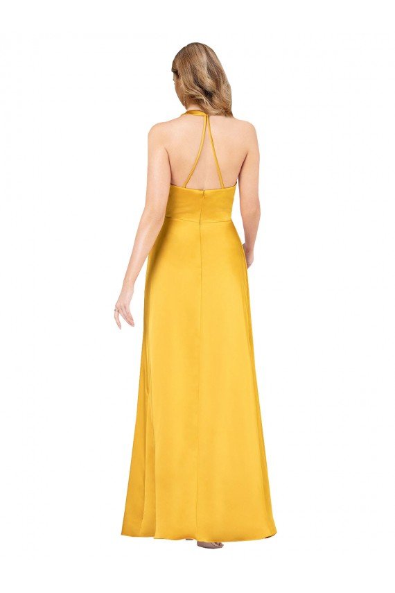 Best Halter A-Line Silky Satin Prom Dress with V-Neckline and Slit UK