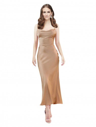Best Cowl Neck Silky Satin Midi Length Cocktail Prom Dress / Homecoming Dress Low Back UK