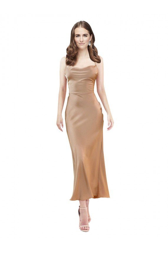 Best Cowl Neck Silky Satin Midi Length Cocktail Prom Dress / Homecoming Dress Low Back UK