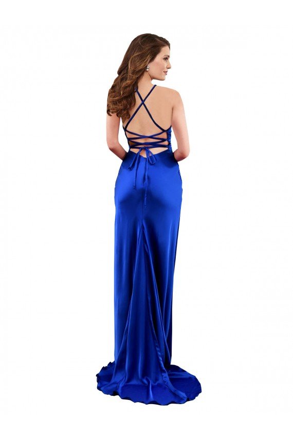 Best Open Back Cowl Neck Long Silky Satin Prom Dress UK