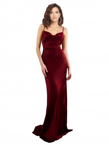 Best Cowl Neck Long Criss Cross Open Back Silky Satin Prom Dress UK