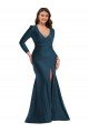 Best Long Sleeves Draped Wrap Silky Satin Mermaid Prom Dress with Front Slit UK