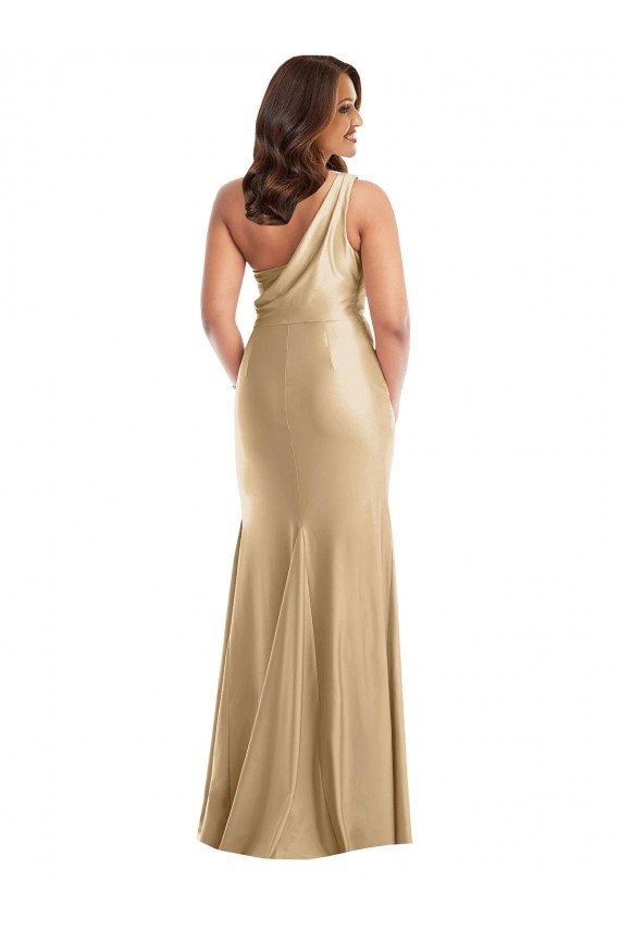 Best One Shoulder Asymmetrical Cowl Back Silky Satin Mermaid Prom Dress UK