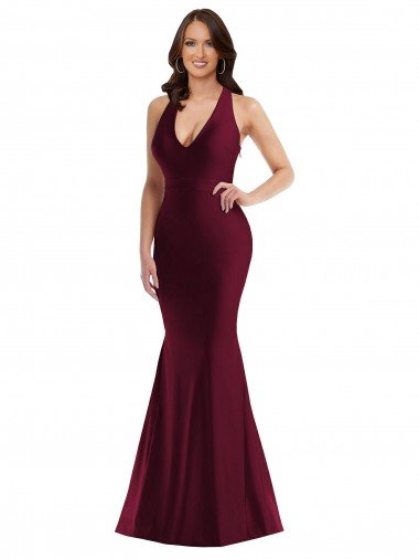 Best Plunge Neckline Cutout Low Back Silky Satin Mermaid Prom Dress UK