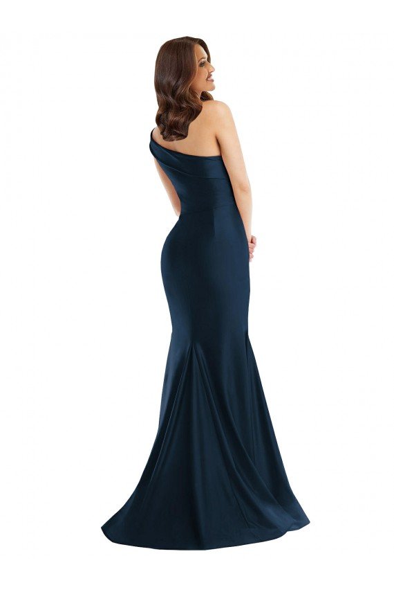 Best Bias-Cuff One Shoulder Silky Satin Mermaid Prom Dress with Side Slit UK