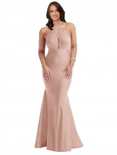 Best Criss Cross Halter Open Back Silky Satin Mermaid Prom Dress UK
