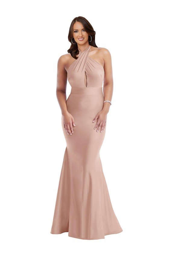 Best Criss Cross Halter Open Back Silky Satin Mermaid Prom Dress UK