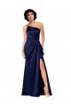 Best One Shoulder Silky Satin Prom Dress with Skirt Slit UK