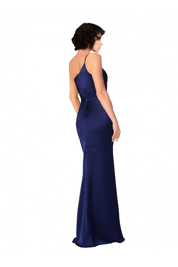 Best One Shoulder Silky Satin Prom Dress with Skirt Slit UK