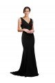 Best V-Neck Full Length Silky Satin Prom Dress with Soft Cowl Neck and Sweep Train UK