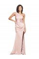Best Full Length Ruched Silky Satin Prom Dress with Low Back and High Split UK