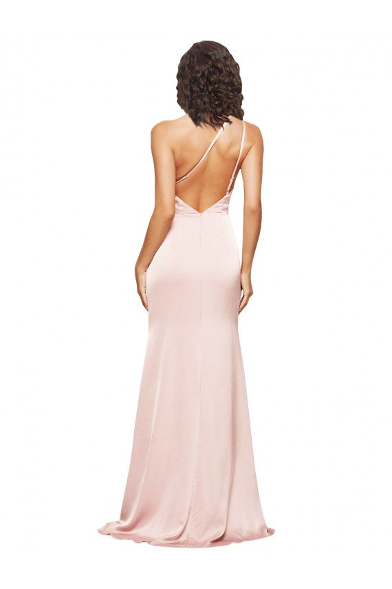 Best Full Length Ruched Silky Satin Prom Dress with Low Back and High Split UK