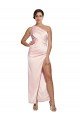 Best One Shoulder Full Length Long Silky Satin Prom Dress with Thigh Split UK