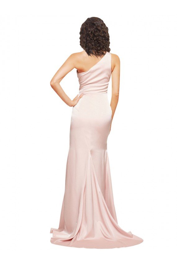 Best Full Length One Shoulder Long Silky Satin Prom Dress with High Split UK