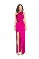 Best One Shoulder Long Full Length Silky Satin Prom Dress with Front Side Split UK