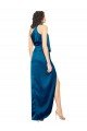 Best High Halter Neck Silky Satin Prom Dress with Sash Overlay and Side Split UK