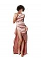 Best Low Back One Shoulder Full Length Silky Satin Prom Dress UK