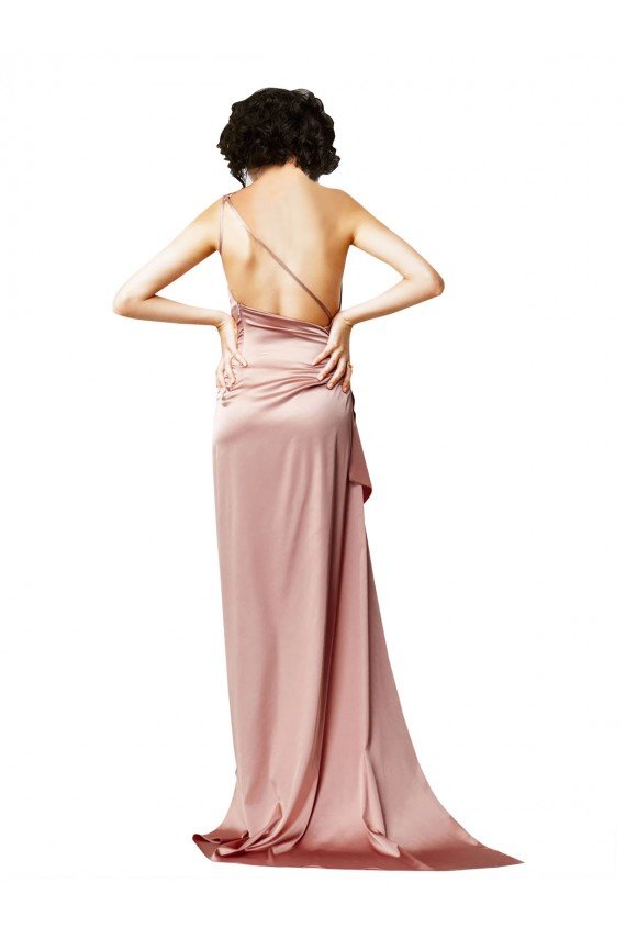 Best Low Back One Shoulder Full Length Silky Satin Prom Dress UK