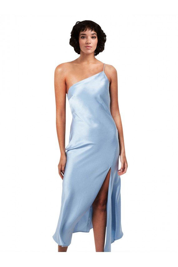 Best Midi Length Short Silky Satin Cocktail Prom Dress / Homecoming Dress with Asymmetric Neckline and High Side Split UK