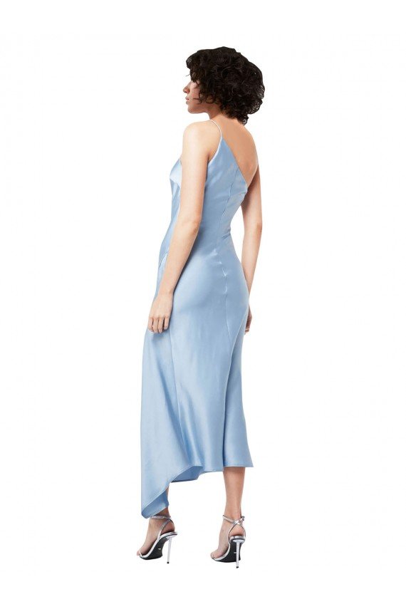Best Midi Length Short Silky Satin Cocktail Prom Dress / Homecoming Dress with Asymmetric Neckline and High Side Split UK