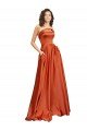 Best Strapless Sweep Train Silky Satin Prom Dress with Pleats UK