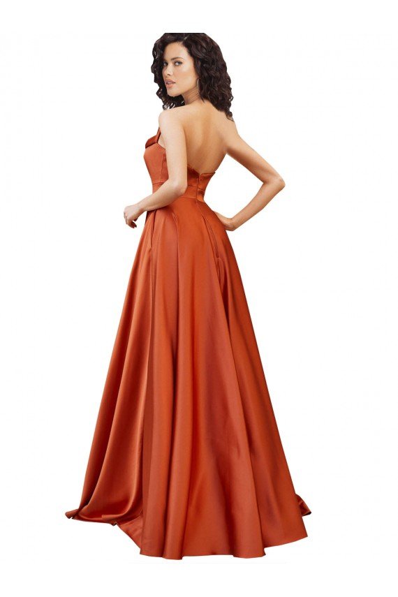 Best Strapless Sweep Train Silky Satin Prom Dress with Pleats UK