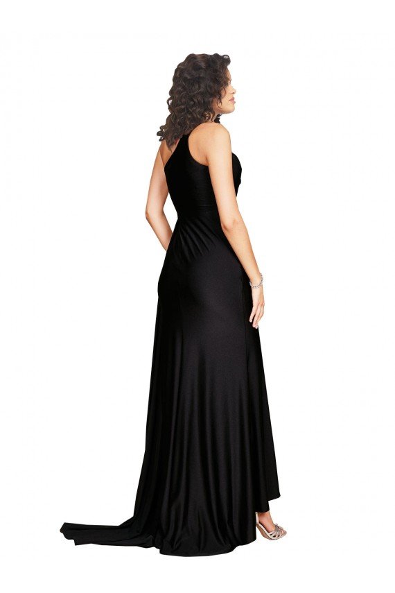 Best Floor Length One Shoulder Silky Satin Prom Dress with Side Slit UK