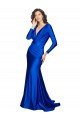 Best Deep V-Neck Long Sleeves Silky Satin Prom Dress UK