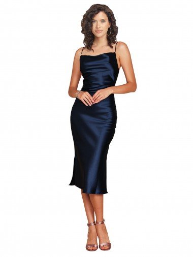 Best Short Sleeveless Spaghetti Straps Cowl Neckline Silky Satin Cocktail Prom Dress / Homecoming Dress UK