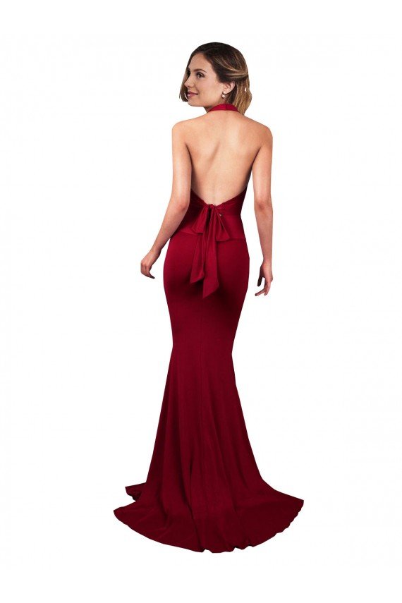 Best Halter Mermaid Plunge V-Neckline Open Back Bow Tie Spandex Prom Dress UK