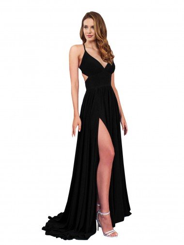 Best High Slit Open Back Long Spandex Prom Dress with Lined Crossover Bust UK