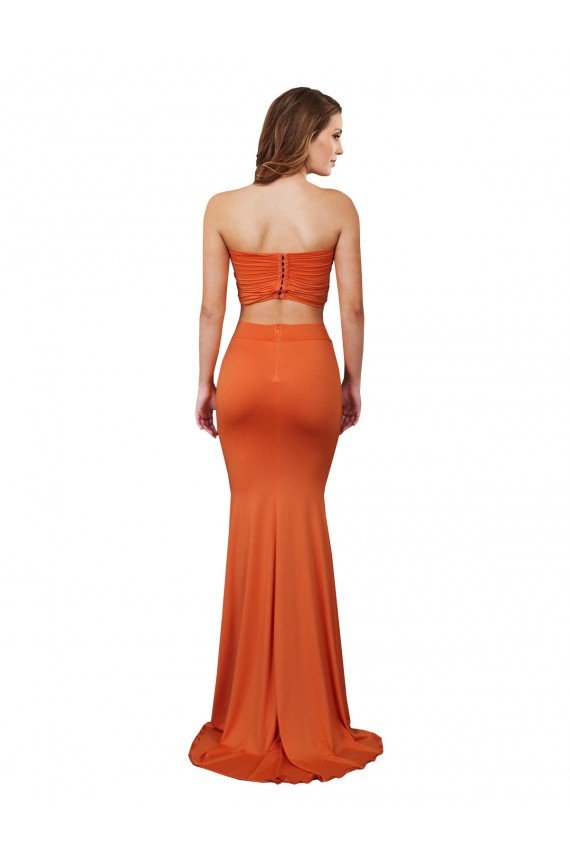 Best Strapless Bandeau Bodice Long Spandex Prom Dress UK