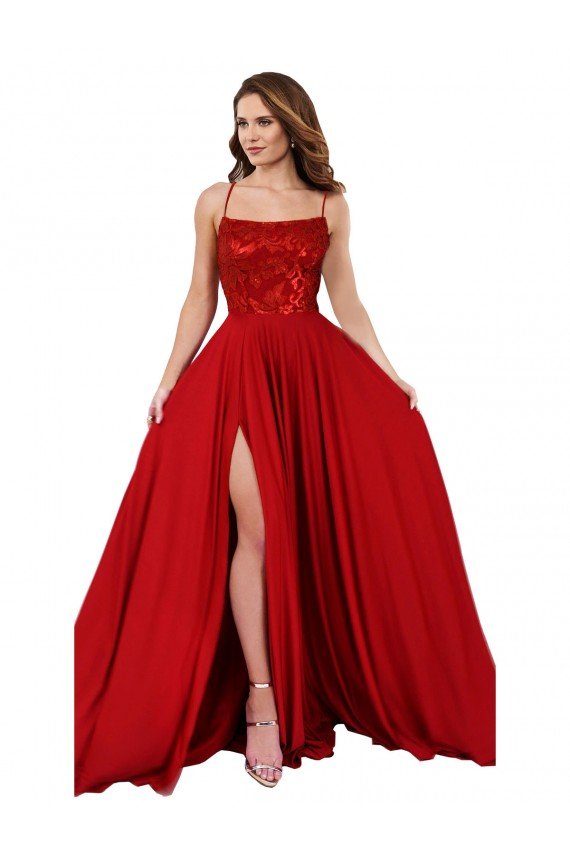 Best Lace Over Bodice Long Spandex Prom Dress with Slit UK
