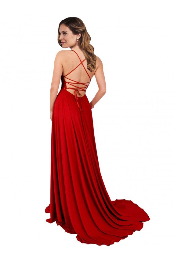 Best Lace Over Bodice Long Spandex Prom Dress with Slit UK