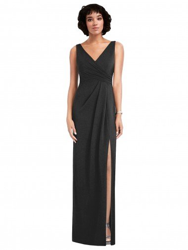 Best Draped Wrap Maxi Spandex Prom Dress with Front Slit UK