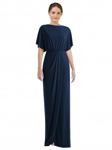 Best Open Back Short Sleeves Draped Tulip Skirt Maxi Spandex Prom Dress UK