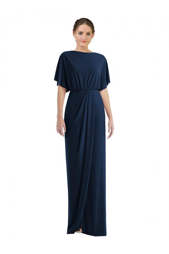 Best Open Back Short Sleeves Draped Tulip Skirt Maxi Spandex Prom Dress UK