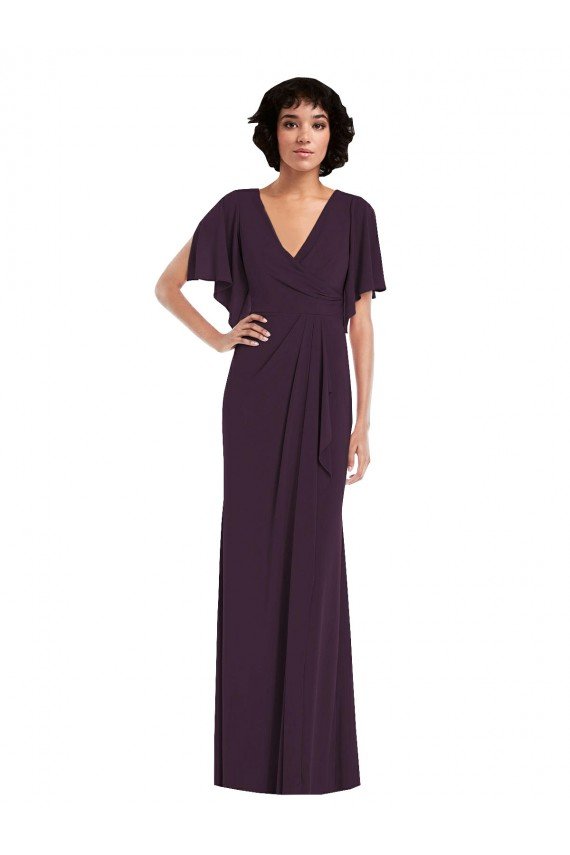 Best Faux Wrap Split Sleeves Maxi Spandex Prom Dress with Cascade Skirt UK