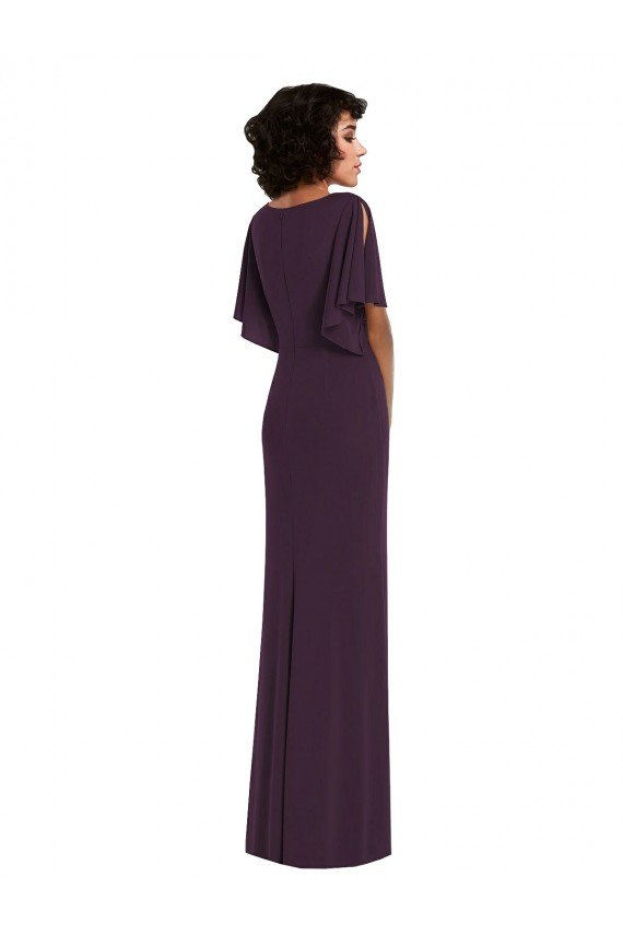 Best Faux Wrap Split Sleeves Maxi Spandex Prom Dress with Cascade Skirt UK