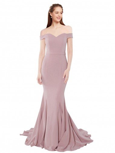 Best Off the Shoulder Mermaid Long Sweep Train Prom Dress UK