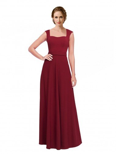 Best Square Neck Subtle Cap Sleeeves Crepe Prom Dress UK