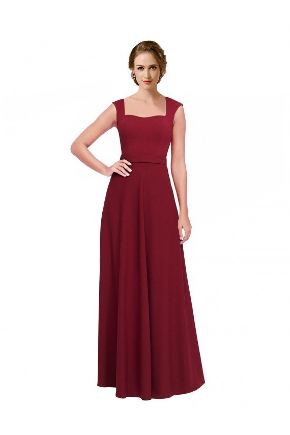 Best Square Neck Subtle Cap Sleeeves Crepe Prom Dress UK