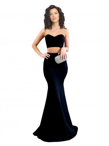 Best Two Piece High Neck Crepe Prom Dress UK