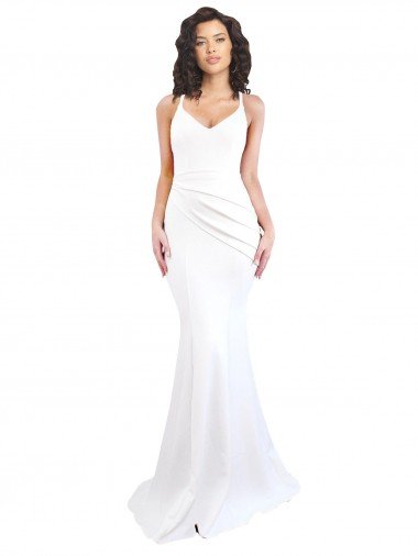 Best Fishtail Shape Spaghetti Straps Open Back Crepe Prom Dress with Ruffles UK
