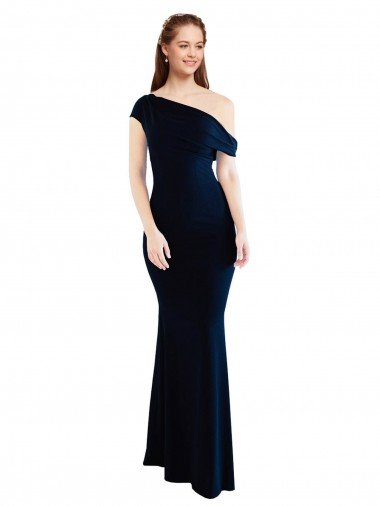 Best Draped Off the Shoulder Fitted Crepe Prom Dress UK