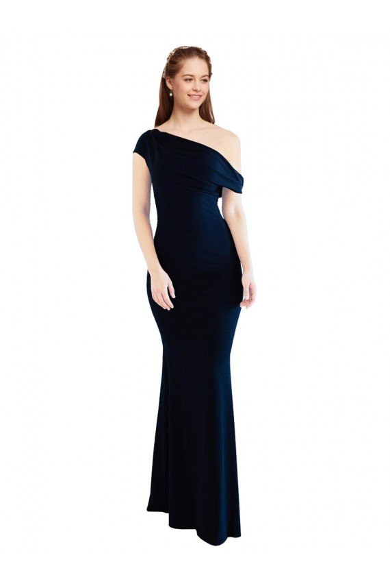 Best Draped Off the Shoulder Fitted Crepe Prom Dress UK